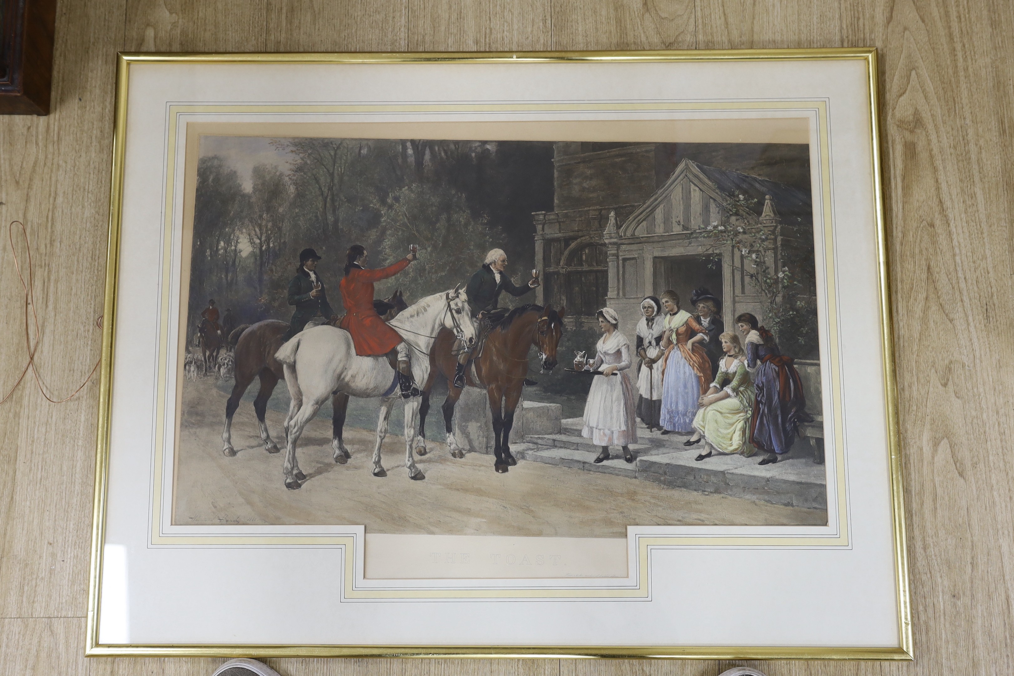 Two equestrian prints, 'The King's Derby 1909', overall 50 x 76cm and 'The Toast', 50 x 76cm